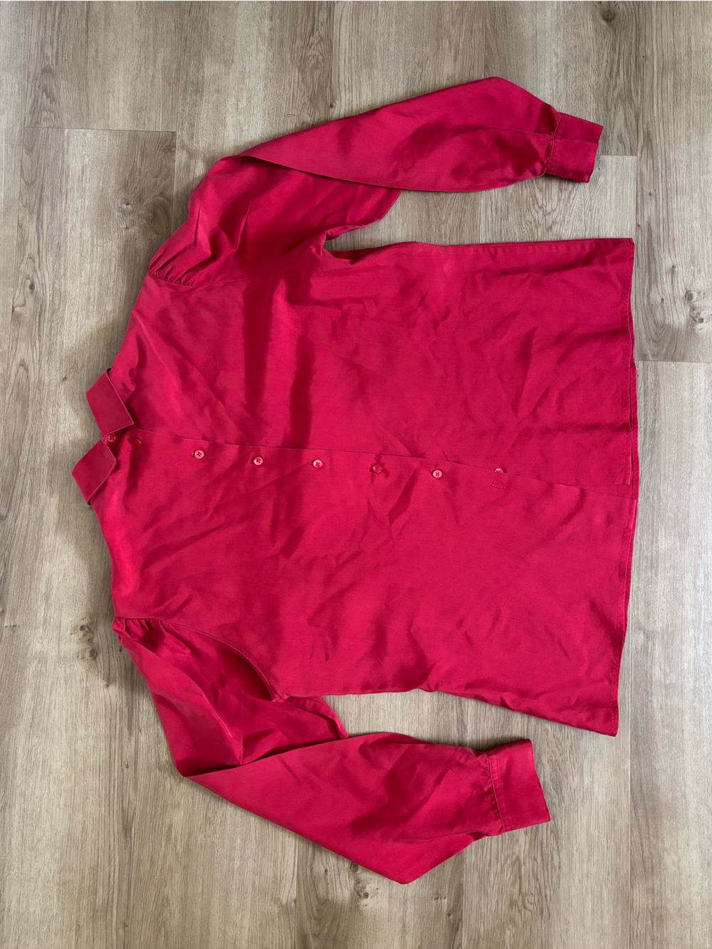 Vintage Silk Long-Sleeve Blouse Women’s 14 Red Collared Nordstrom - Picture 6 of 8